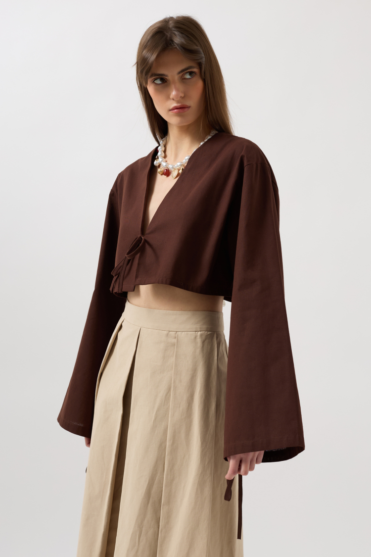 Tie Up Detail Long Sleeve Blouse