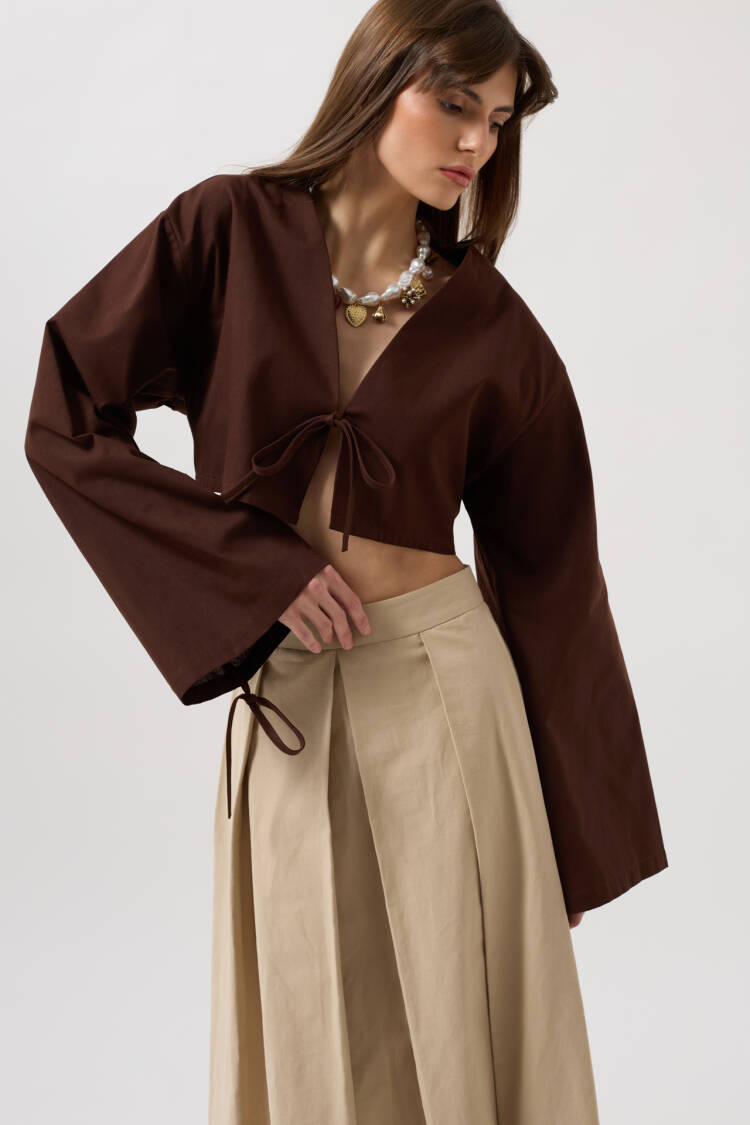 Tie Up Detail Long Sleeve Blouse