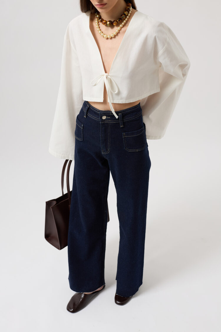 Pocket Detail High Waist Jean - Navy