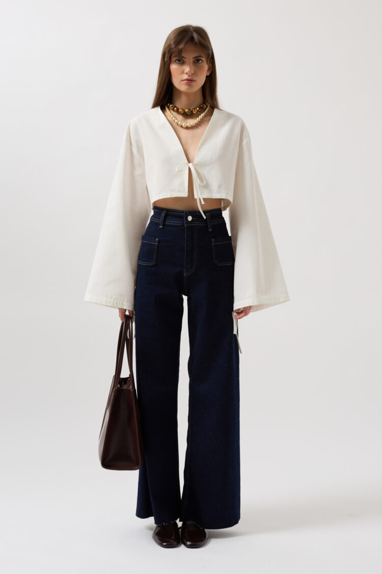 Pocket Detail High Waist Jean - Navy