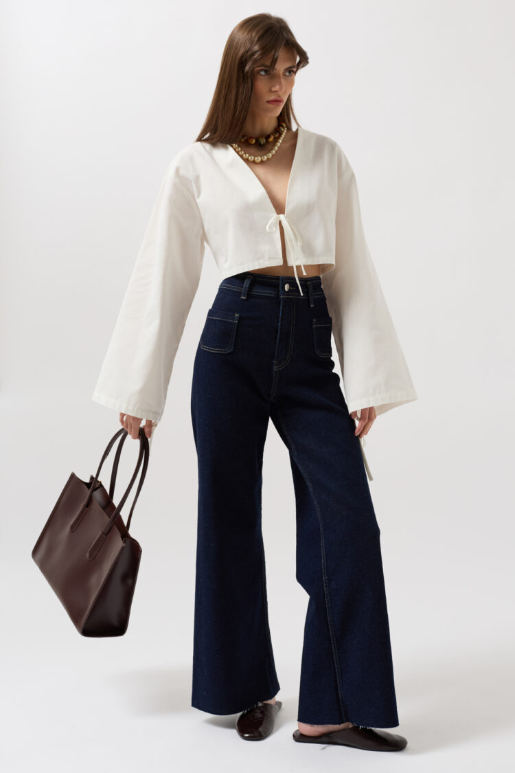 Pocket Detail High Waist Jean - Navy