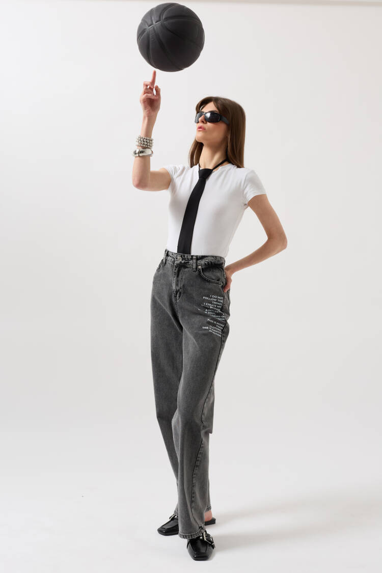 Printed Low Waist Jean - Black Fashion - Globality Store - Women Clothes Wholesale Turkey