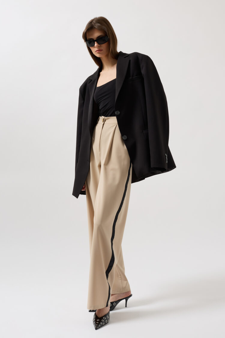 Stripe Detail Palazzo Pants - Black Fashion - Globality Store - Women Clothes Wholesale Turkey