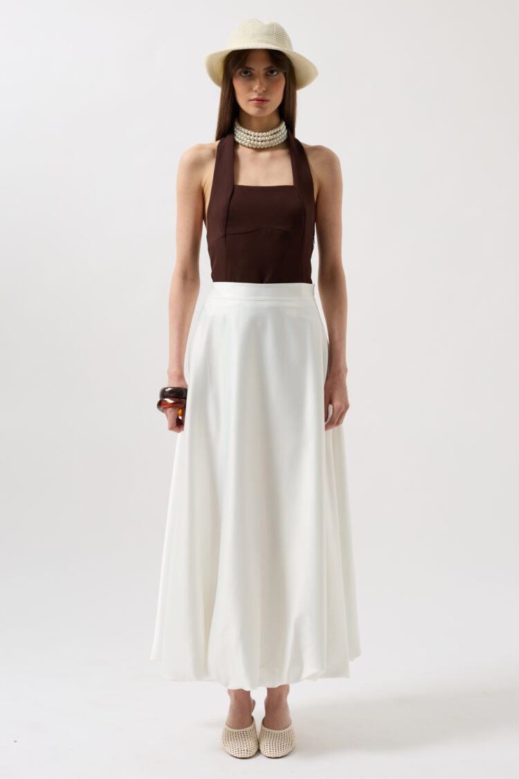 Satin Balloon Detail Midi Skirt
