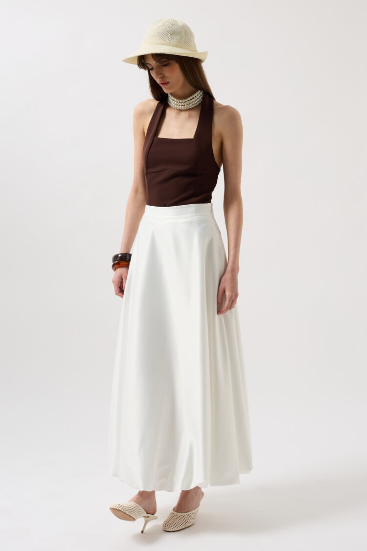 Satin Balloon Detail Midi Skirt