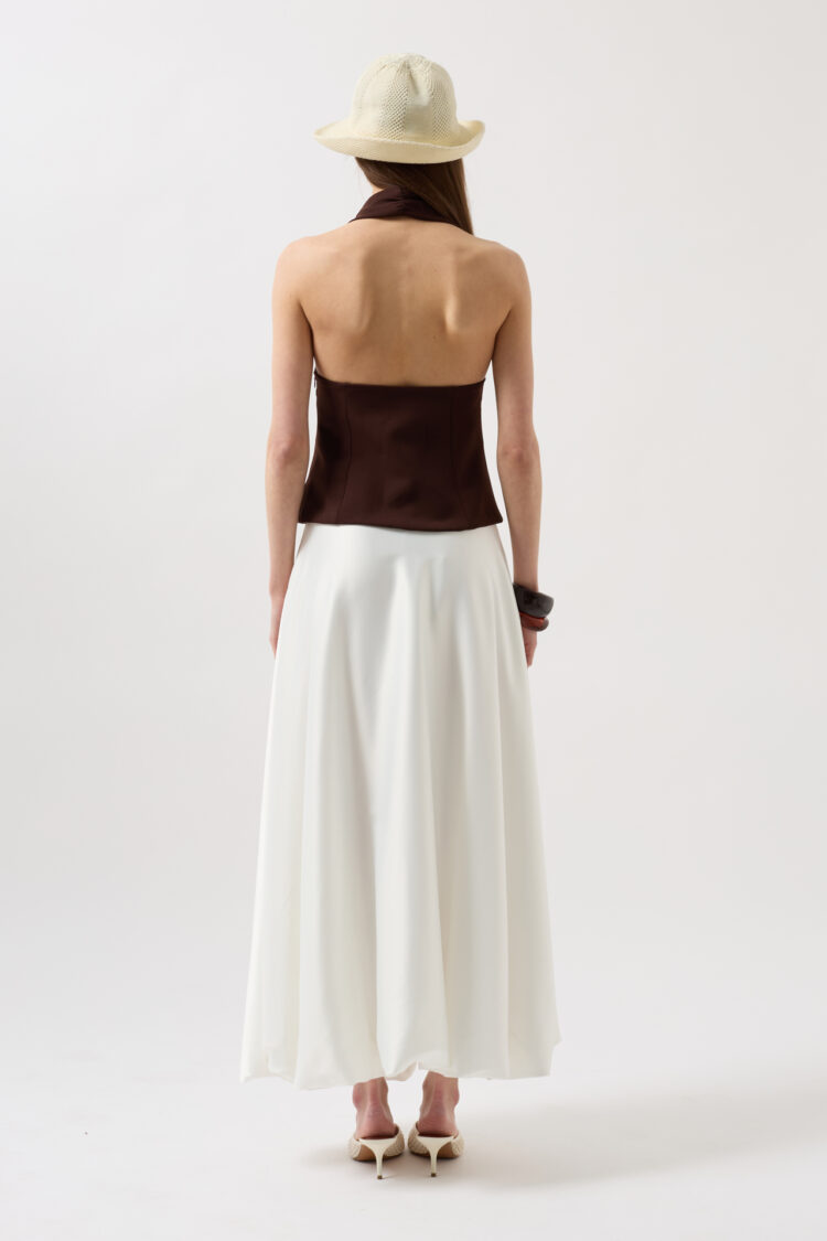 Satin Balloon Detail Midi Skirt