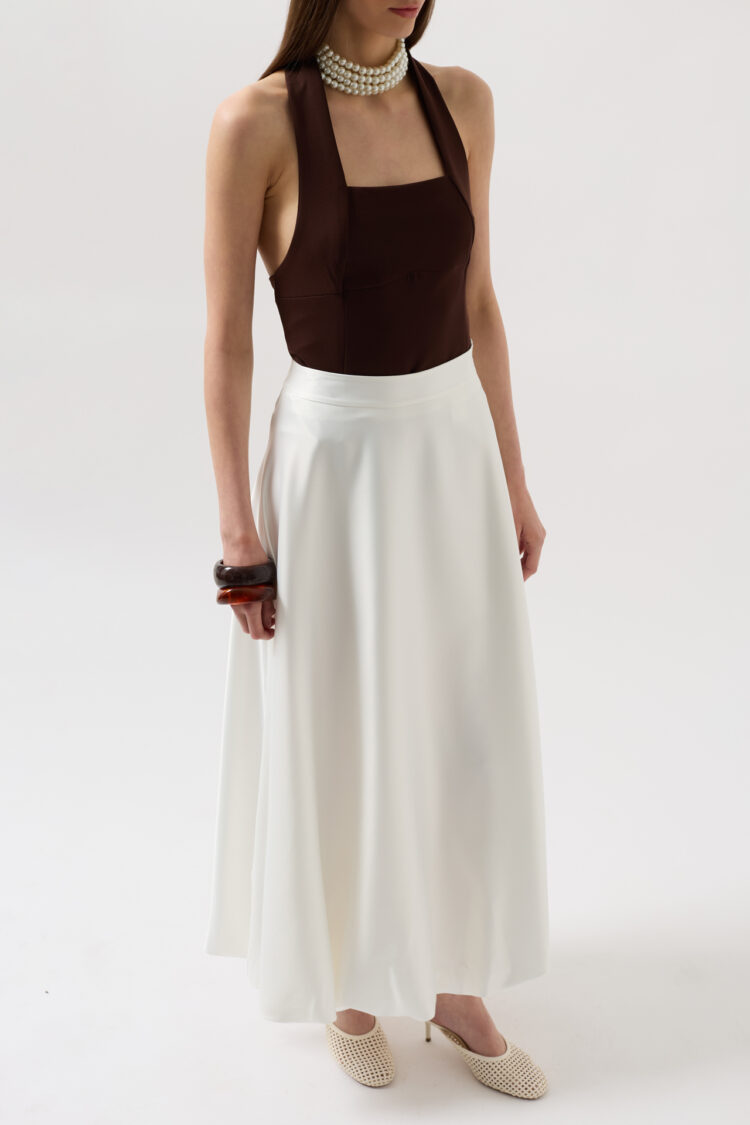 Satin Balloon Detail Midi Skirt