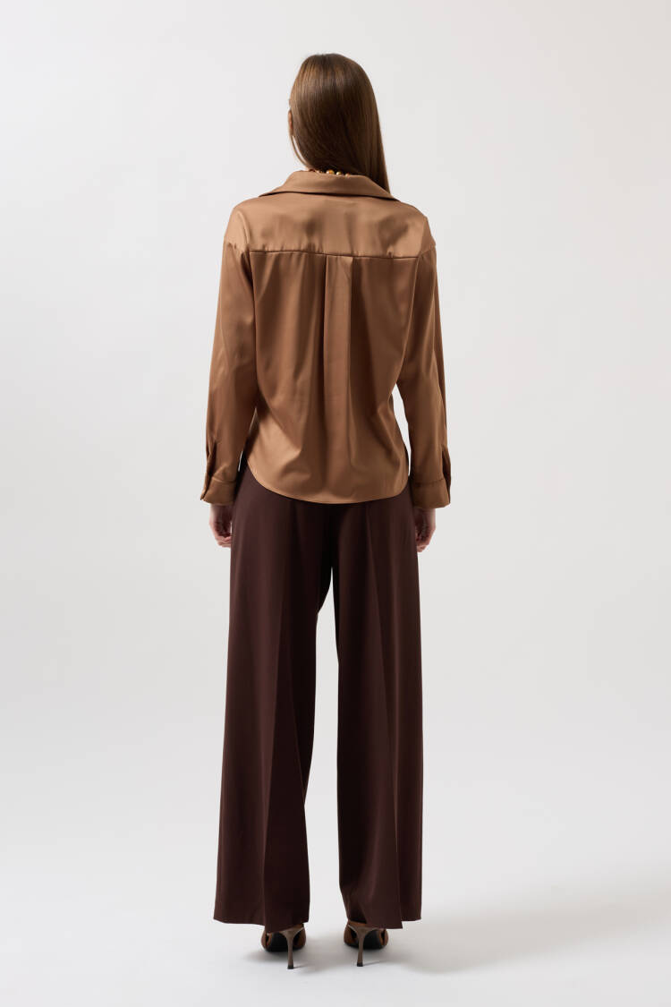 Waist Ruffle Crop Satin Shirt