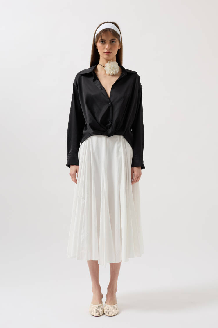 Waist Ruched Crop Satin Shirt