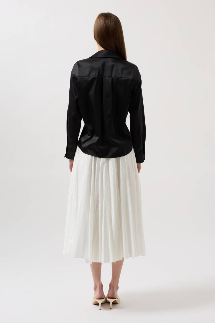 Waist Ruched Crop Satin Shirt