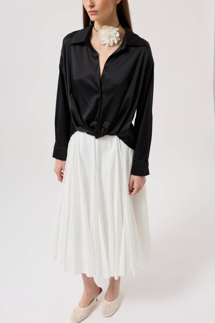 Waist Ruched Crop Satin Shirt