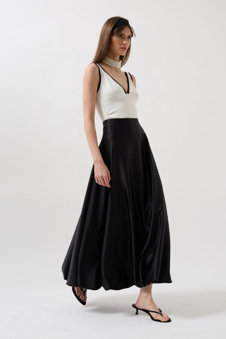 Satin Balloon Detail Midi Skirt - Black Fashion - Globality Store - Women Clothes Wholesale Turkey