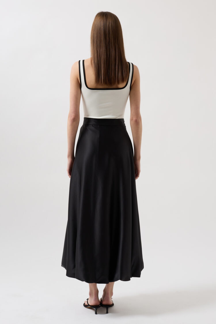 Satin Balloon Detail Midi Skirt