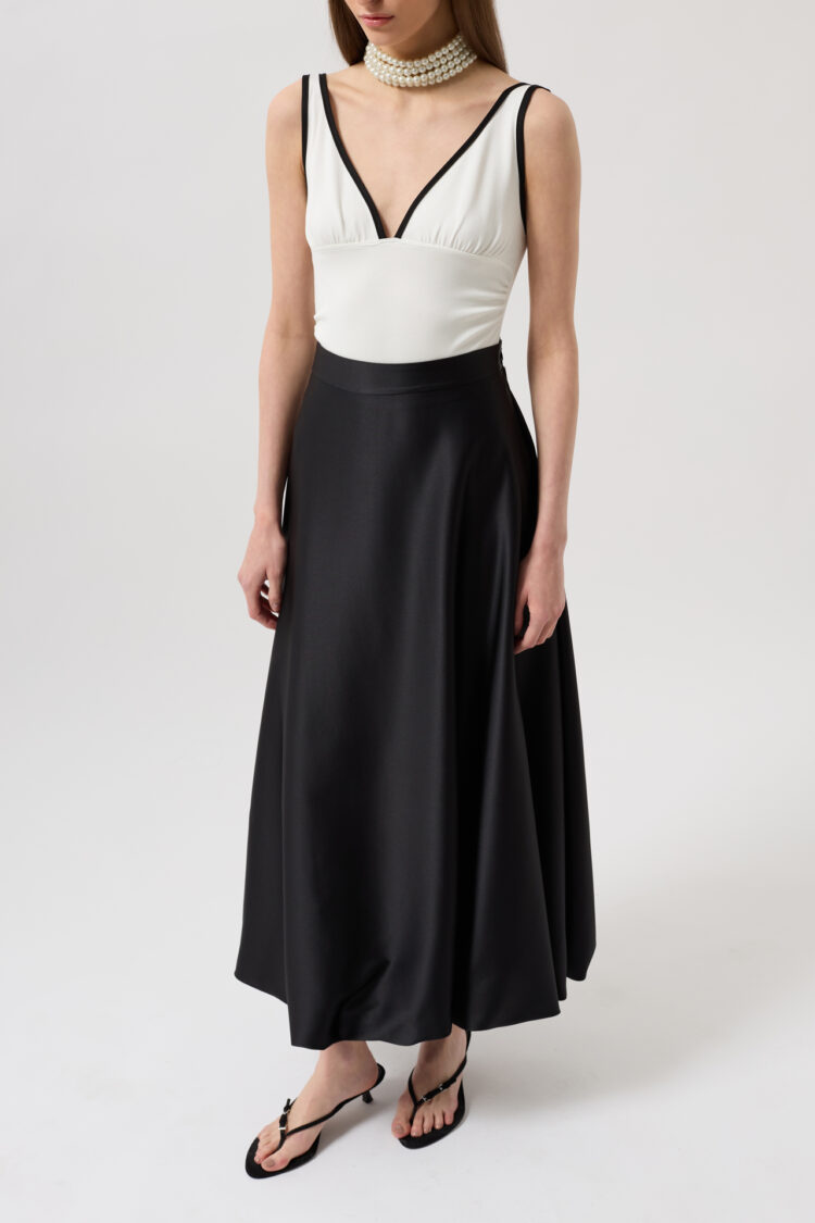 Satin Balloon Detail Midi Skirt