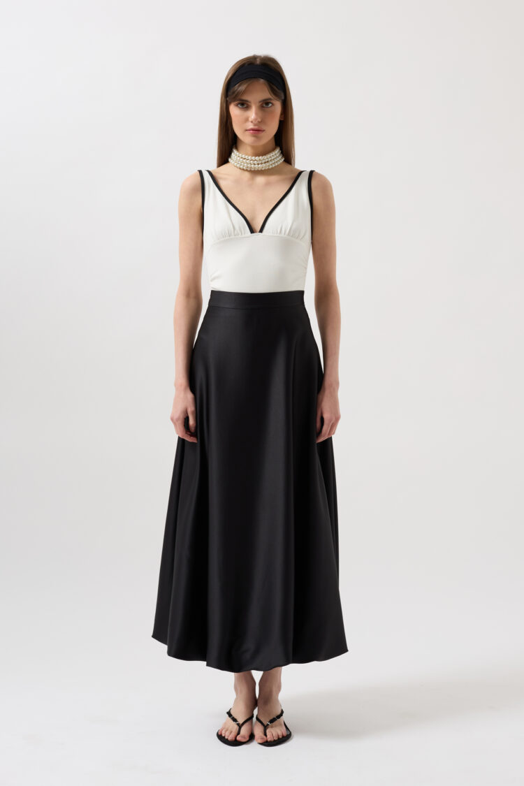 Satin Balloon Detail Midi Skirt