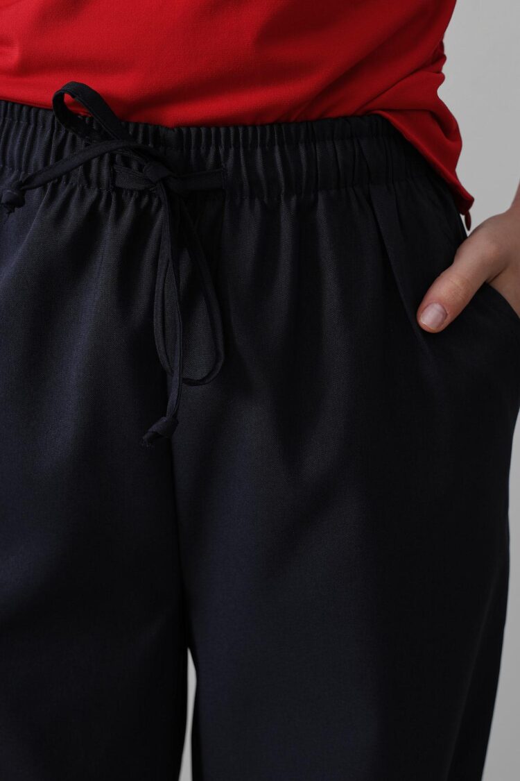 Wide Leg Pants With Elastic Waist - Navy