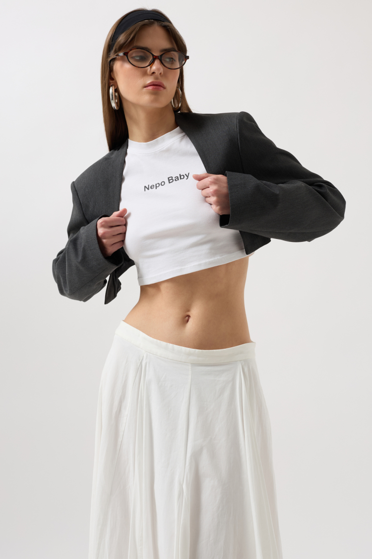 Chest Bra Detail Crop Jacket - Dark Gray