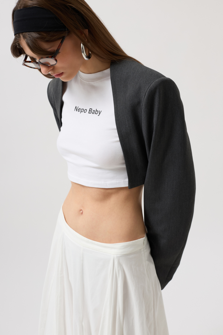 Chest Bra Detail Crop Jacket - Dark Gray