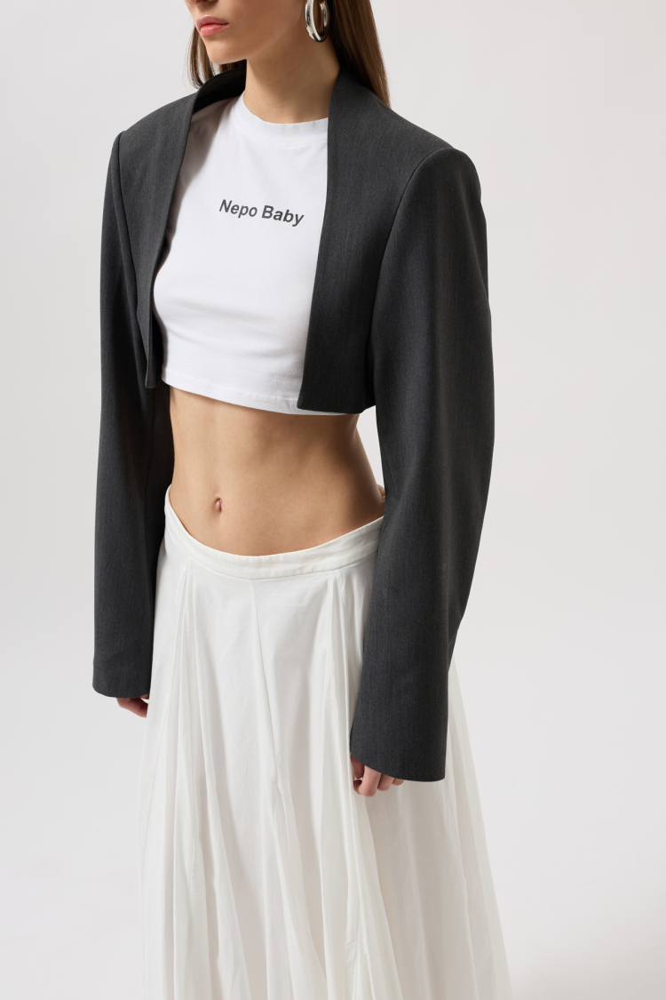 Chest Bra Detail Crop Jacket - Dark Gray