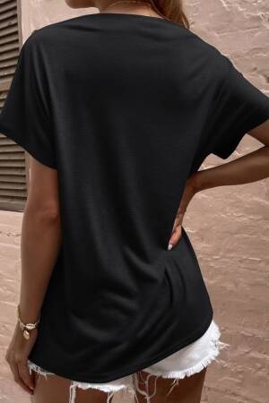Women's One Shoulder Open Button Detailed Shaggy Viscose Blouse - Black - Janes - Globality Store - Women Clothes Wholesale Turkey