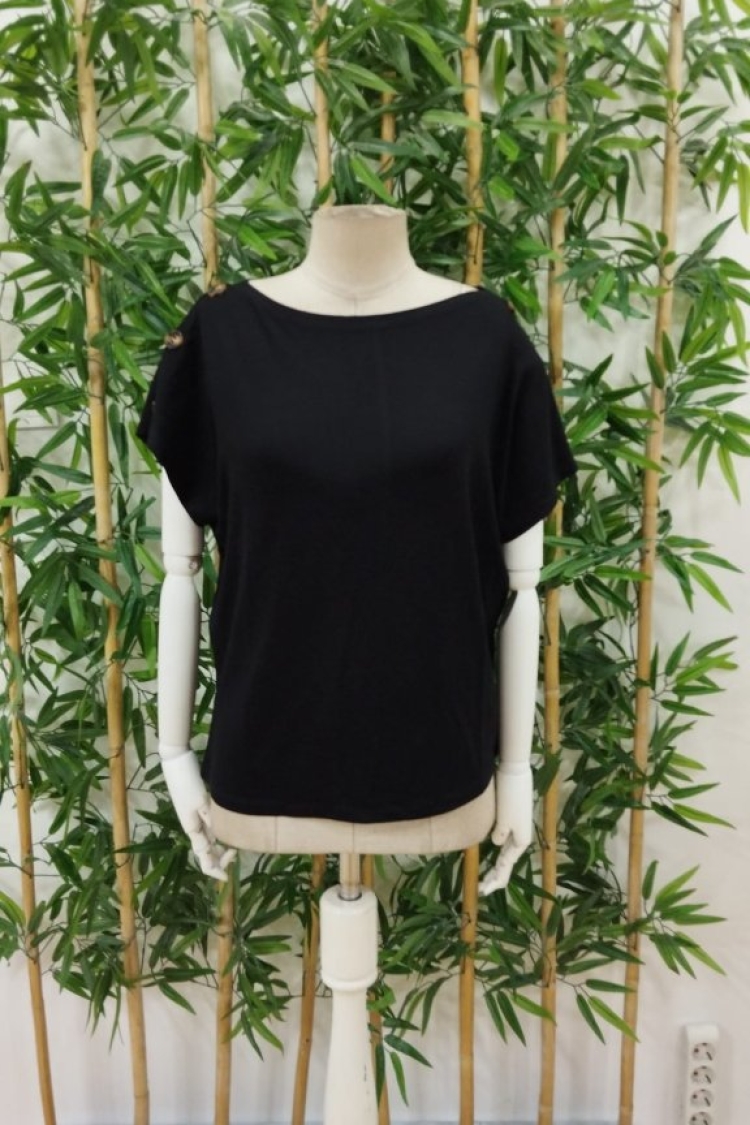 Women's One Shoulder Open Button Detailed Shaggy Viscose Blouse - Black