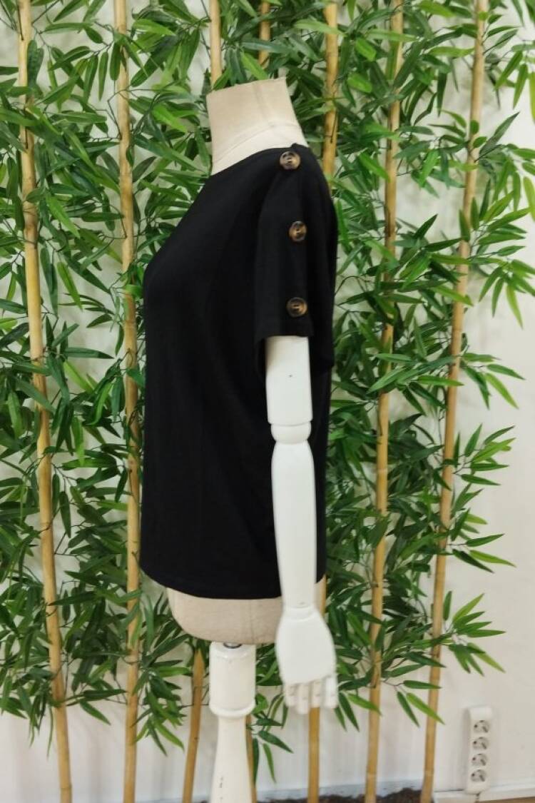 Women's One Shoulder Open Button Detailed Shaggy Viscose Blouse - Black