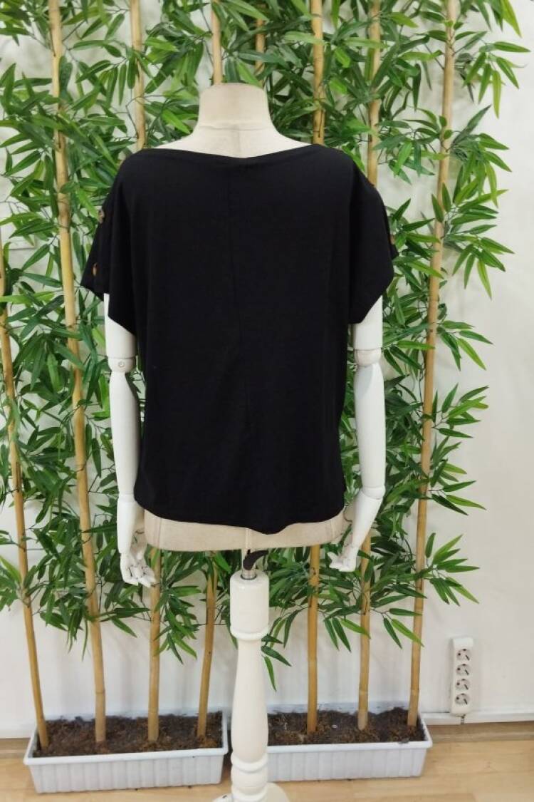 Women's One Shoulder Open Button Detailed Shaggy Viscose Blouse - Black