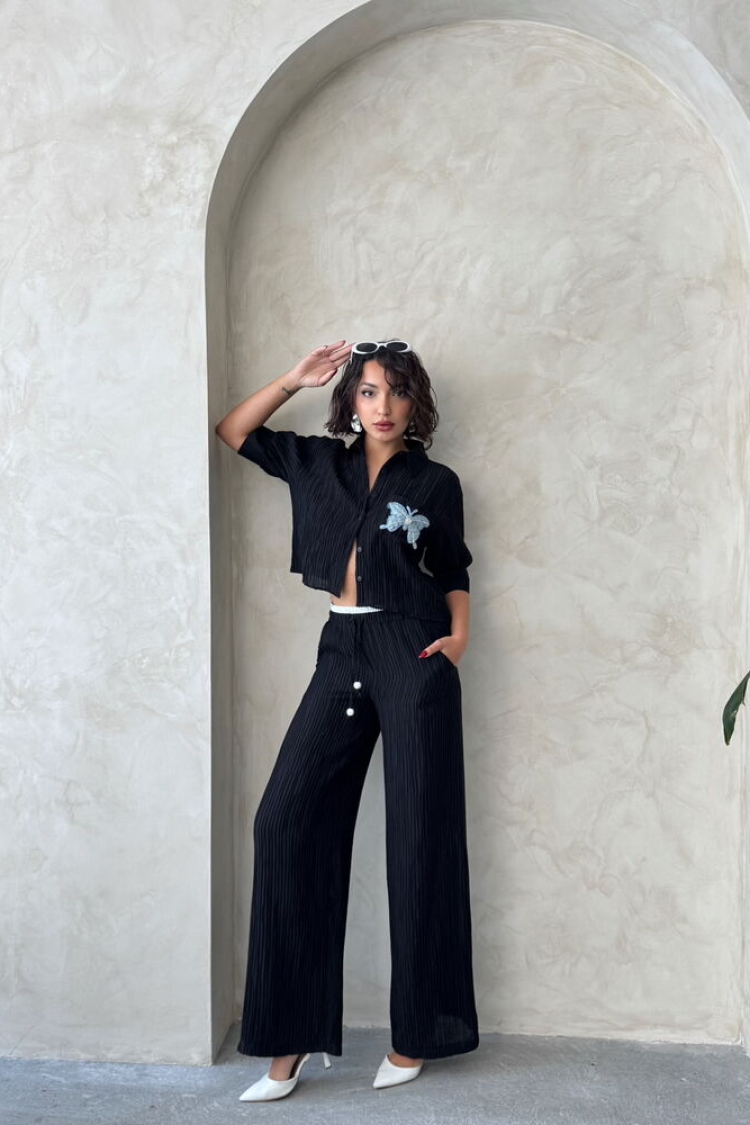 Butterfly Detailed Pleated Shirt
