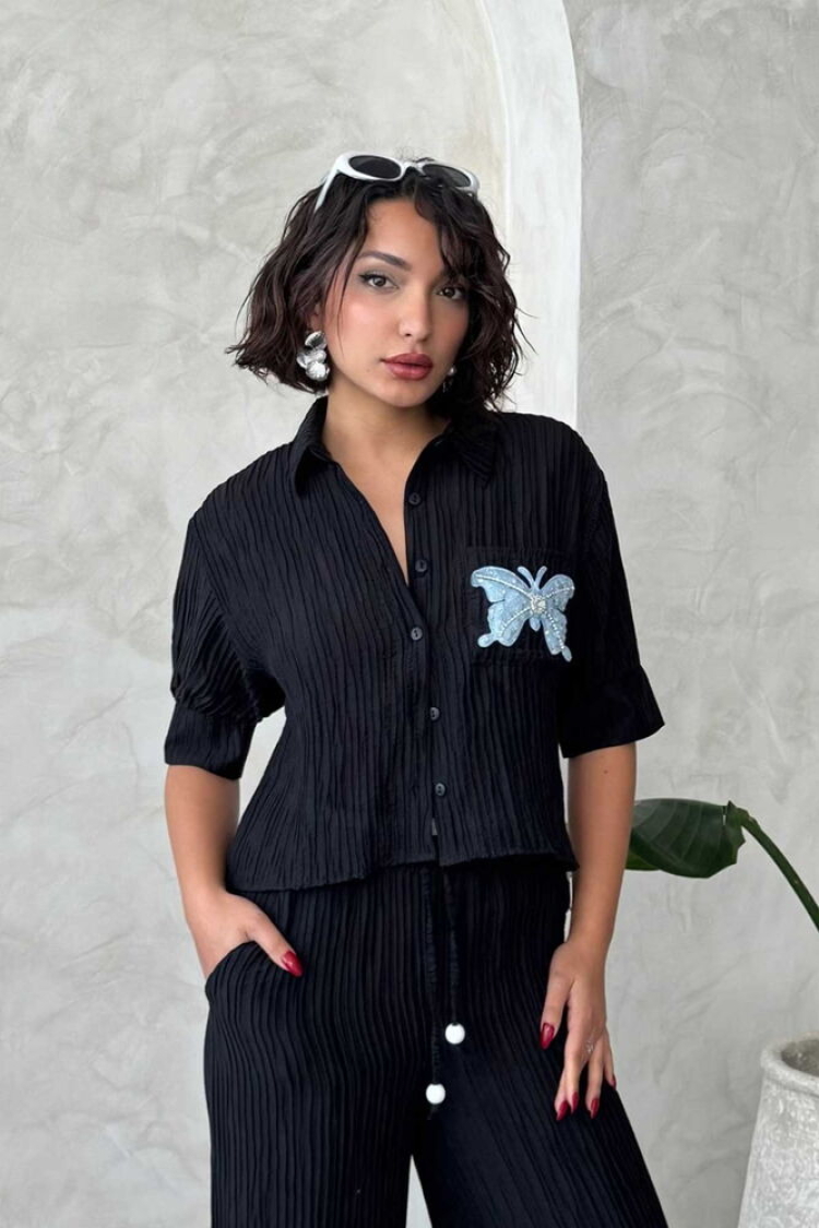 Butterfly Detailed Pleated Shirt - Brand: Topshow - Women's Clothing Wholesale - Globality Store
