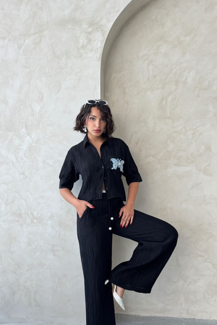 Butterfly Detailed Pleated Shirt