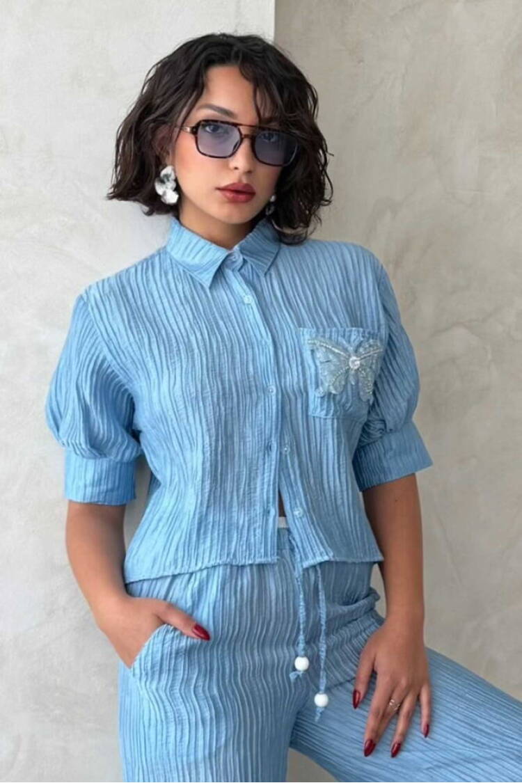 Butterfly Detailed Pleated Shirt - Brand: Topshow - Women's Clothing Wholesale - Globality Store