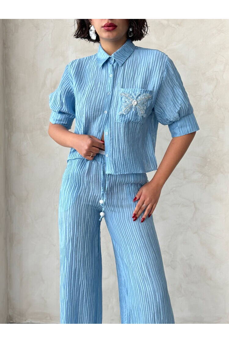 Butterfly Detailed Pleated Shirt