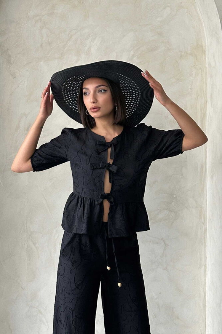 Wholesale Blouse With Front Tie Embroidery - |