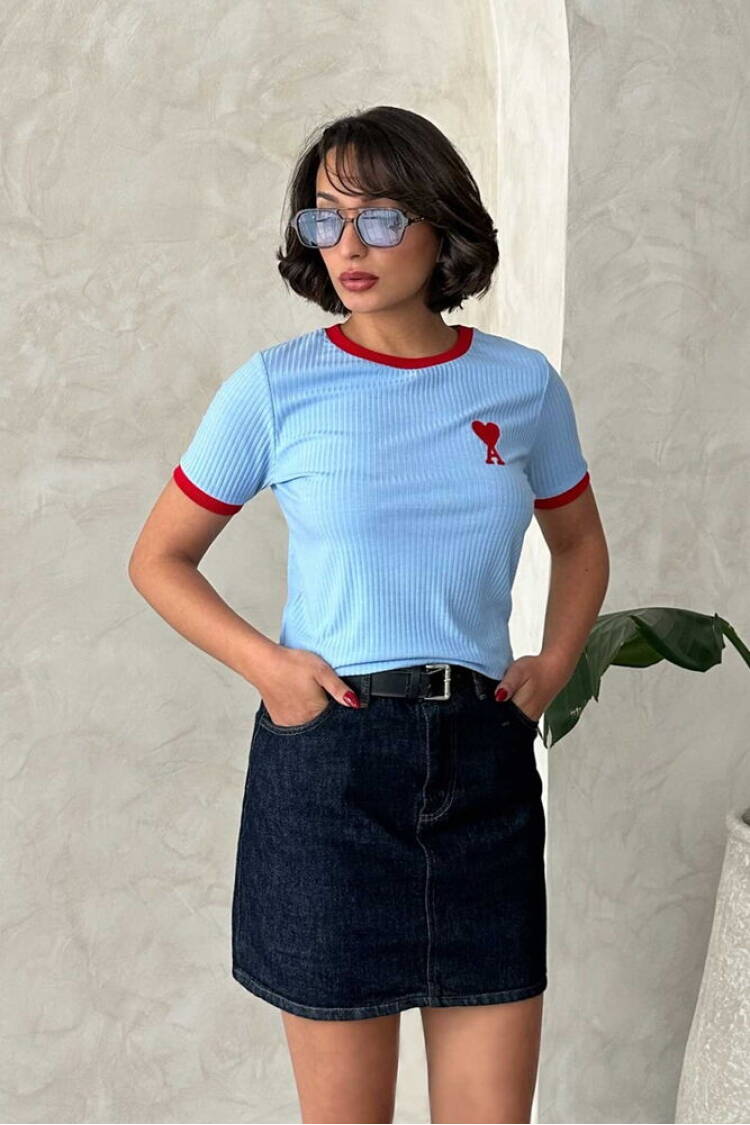 Wholesale T Shirt WithRed Embroidery - Topshow - Globality Store - Women Clothes Wholesale Turkey
