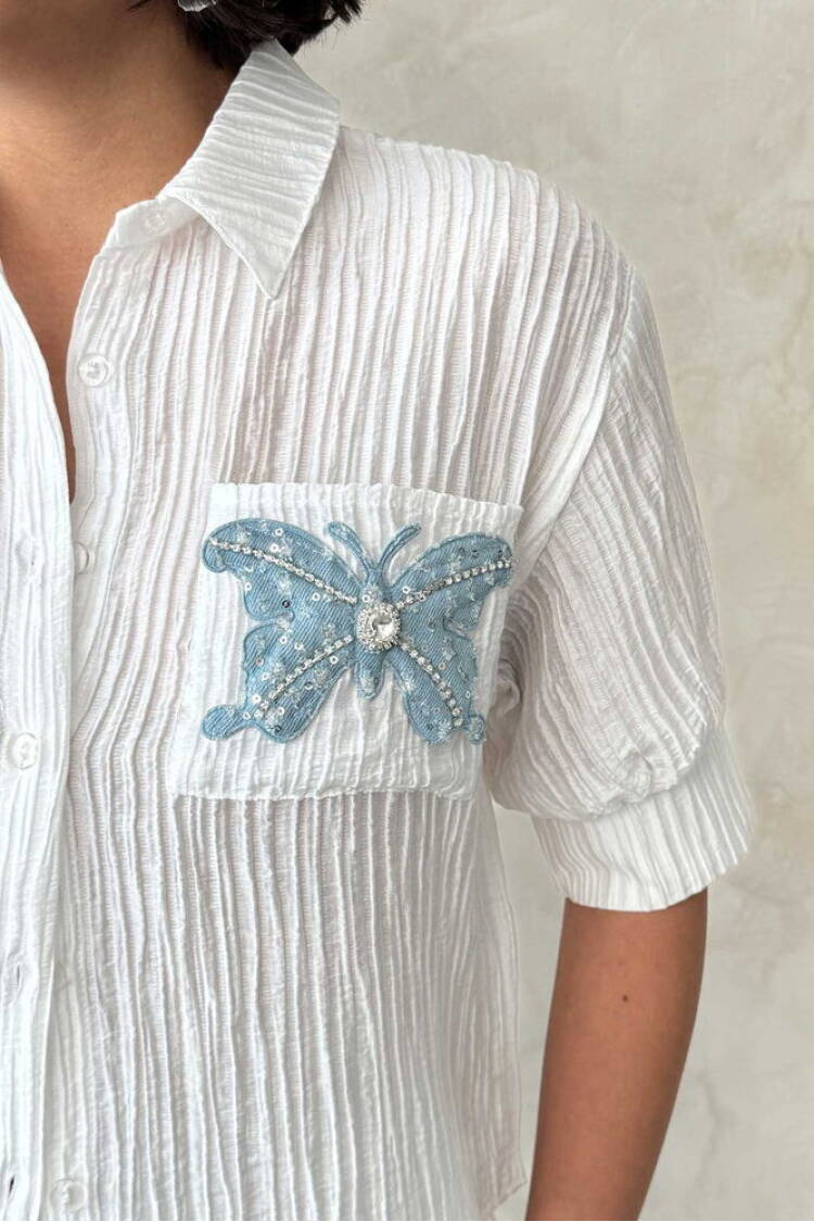 Butterfly Detailed Pleated Shirt