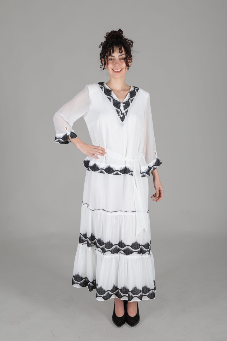 V Neck Chiffon Dress - GUMANIZE - Globality Store - Women Clothes Wholesale Turkey