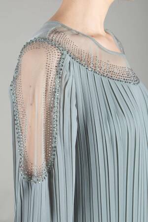 Oval Collar Stone Pleated Dress - GUMANIZE - Globality Store - Women Clothes Wholesale Turkey