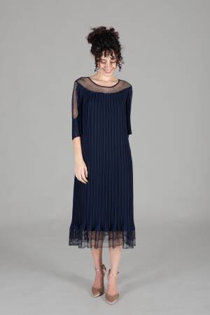 Oval Collar Stone Pleated Dress - GUMANIZE - Globality Store - Women Clothes Wholesale Turkey