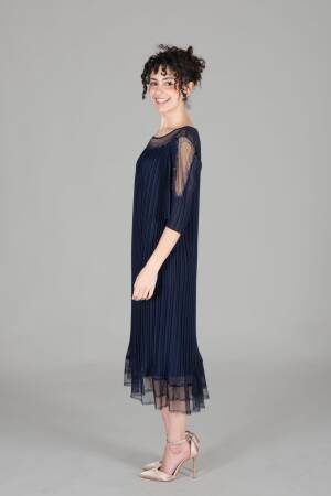 Oval Collar Stone Pleated Dress - GUMANIZE - Globality Store - Women Clothes Wholesale Turkey
