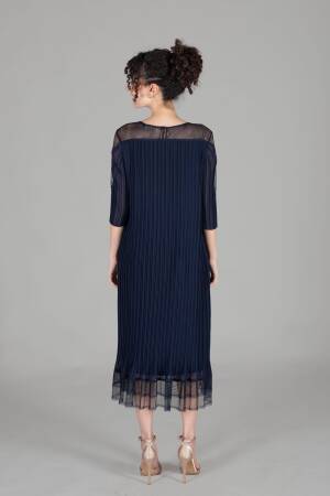 Oval Collar Stone Pleated Dress - GUMANIZE - Globality Store - Women Clothes Wholesale Turkey