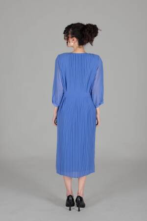 Round Neck Pleated Dress - GUMANIZE - Globality Store - Women Clothes Wholesale Turkey