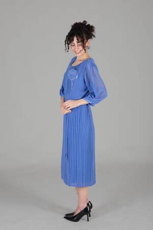 Round Neck Pleated Dress - GUMANIZE - Globality Store - Women Clothes Wholesale Turkey