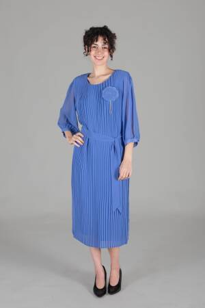 Round Neck Pleated Dress - GUMANIZE - Globality Store - Women Clothes Wholesale Turkey