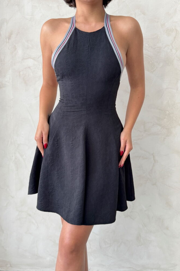 Striped Sleeveless Dress -|