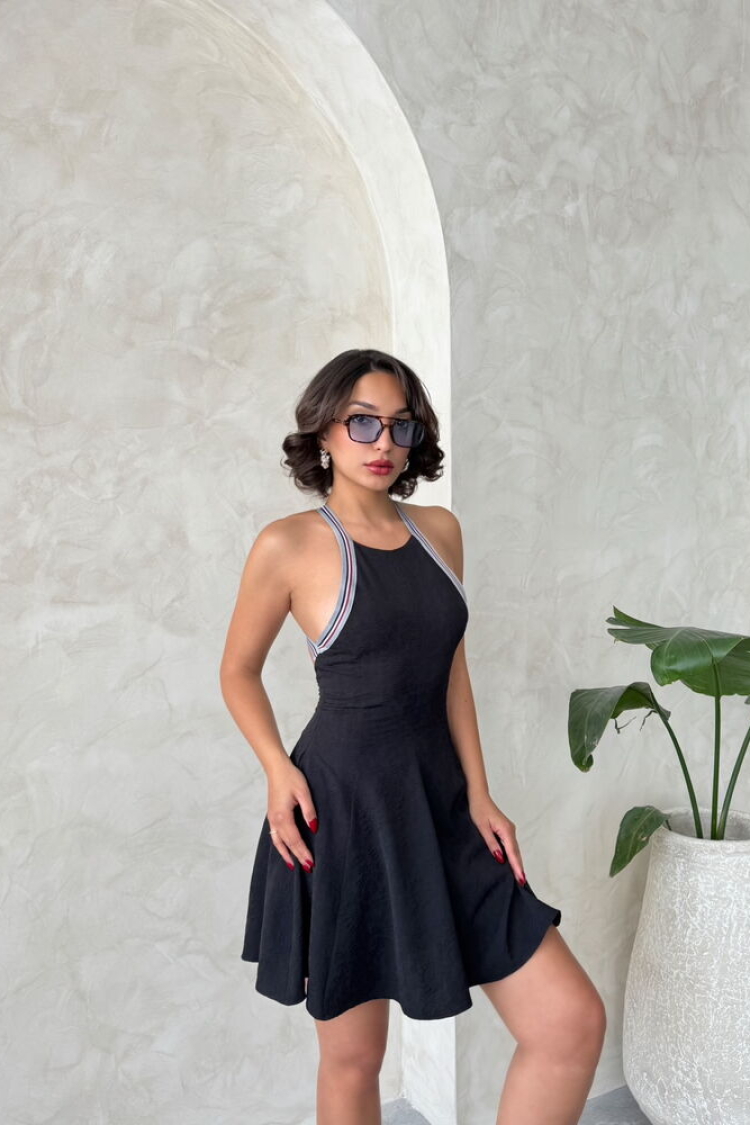 Striped Sleeveless Dress -|