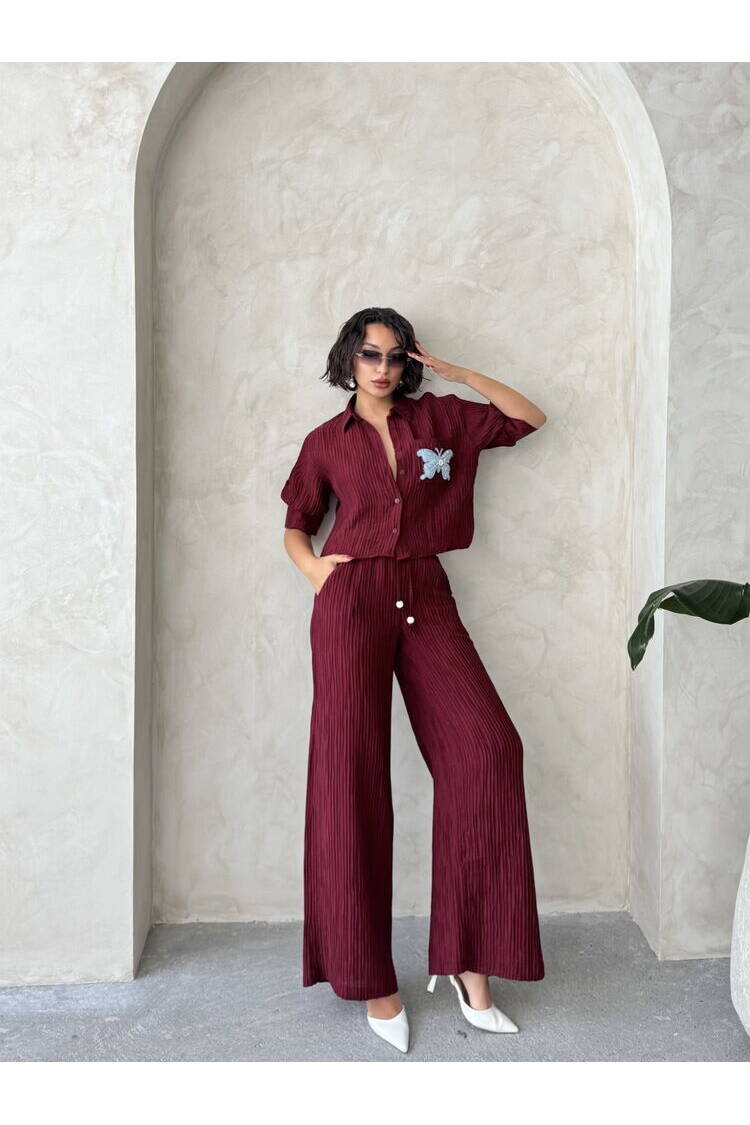 Pleise Wholesale Pants - Burgundy |