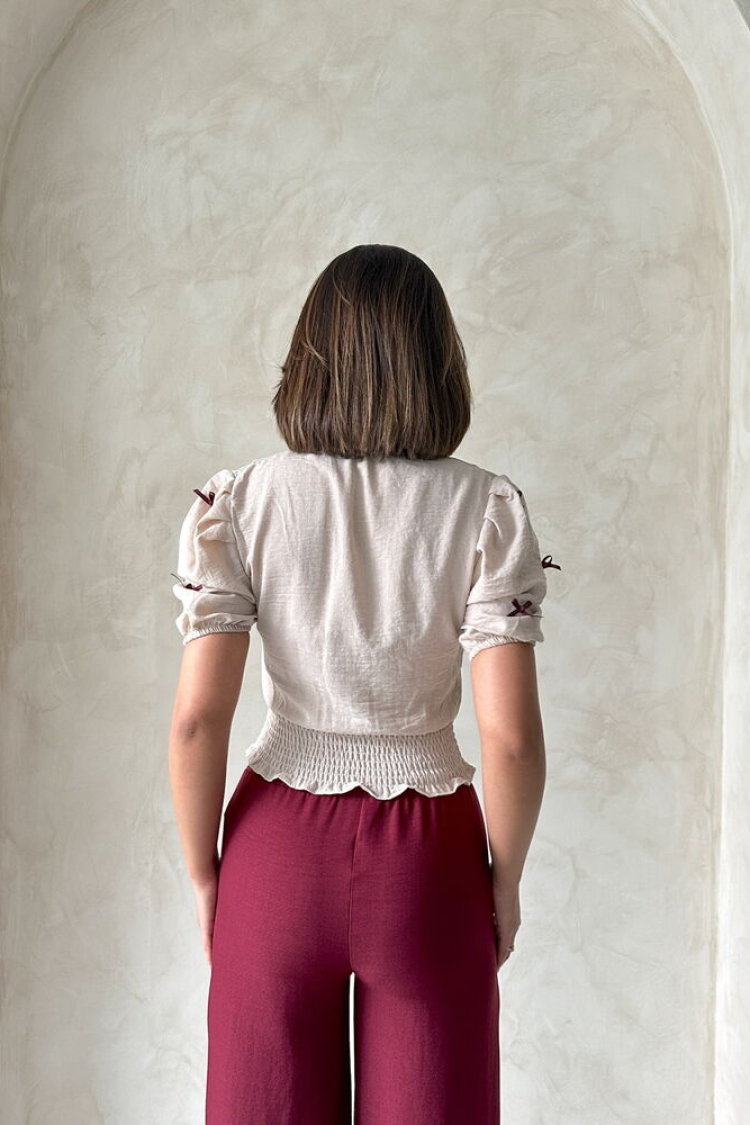 Linen Wholesale Shirt With Bow -|