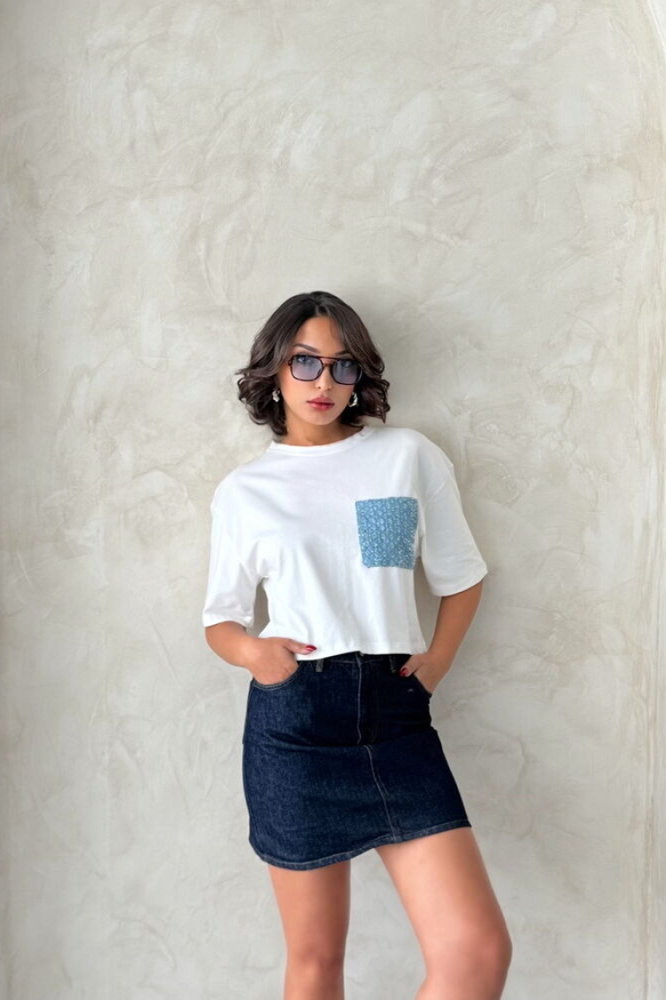 Pocket Detailed Wholesale T-Shirt -|