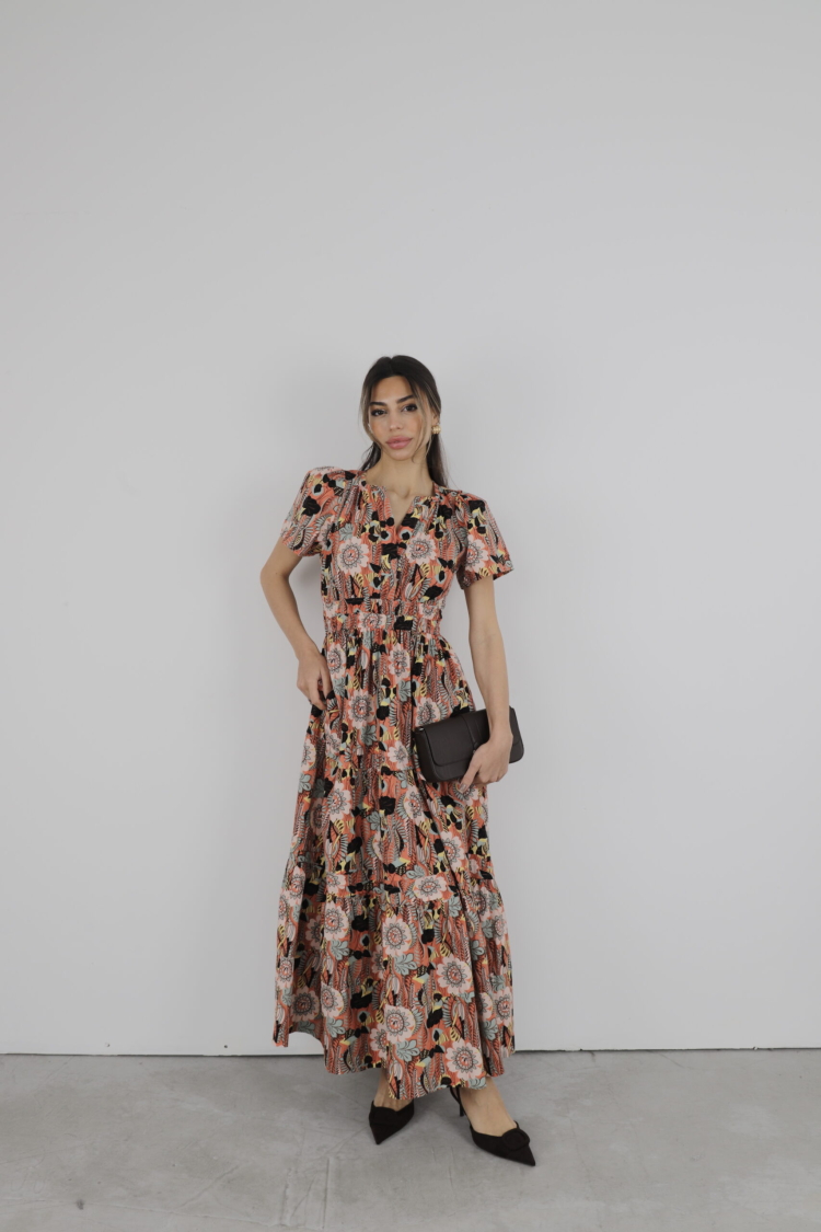 C01y52101020 Dress V Neck Maxi - Cream Rouge - Globality Store - Women Clothes Wholesale Turkey