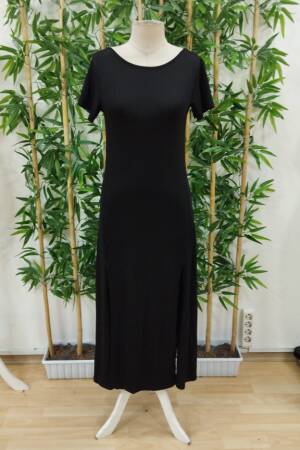 Women's Short Sleeve Back Neckline Slit Detailed Viscose Dress - Black - Janes - Globality Store - Women Clothes Wholesale Turkey